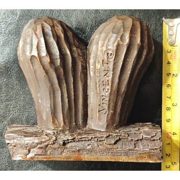 Vtg Rustic Couple of Art Owls On A Log By Yincent Hand Painted Plaster Metallic - Picture 8 of 9